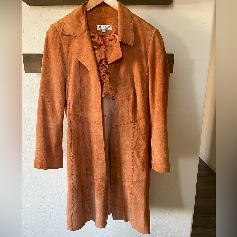 70’s Style Western Leather Jacket-Vintage Coat in Rust,Size 10•••Long Line